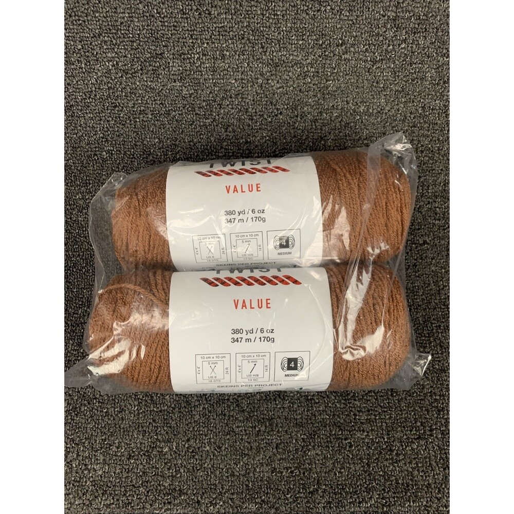 Lot Of 2 Big Twist Value Yarn Toffee Weight #4 100% Acrylic 6oz /380yds